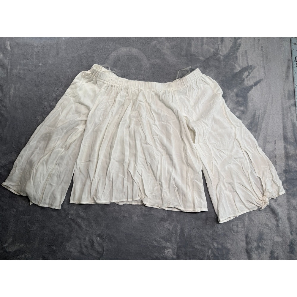 Active USA Off Shoulder Blouse Top Womens Large Cream Rayon Bell Sleeve Casual